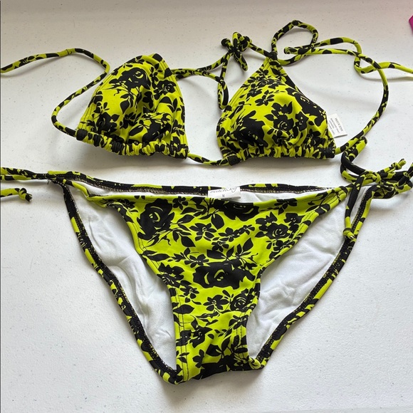 Beach Joy Other - Neon Yellow Floral Triangle Bikini Set - Women